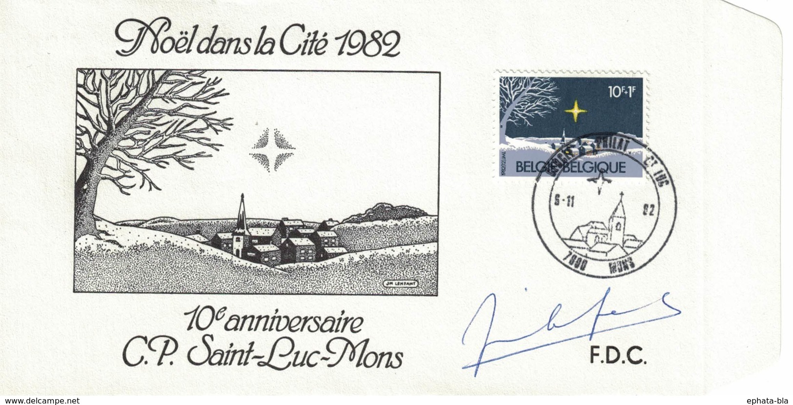 Belgique, Noël, Autographe De Jean-Marie Lenfant Dessinateur COB N° 2067 - 1981-1990