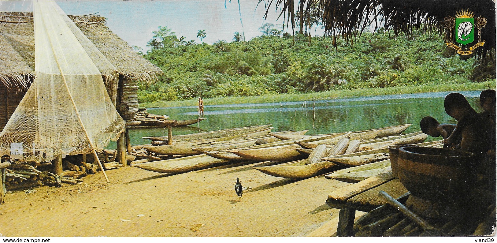 République De Coté D'Ivoire - Tiegba : Village Lacustre - CPSM Format 21 X 10 Cm - Costa De Marfil