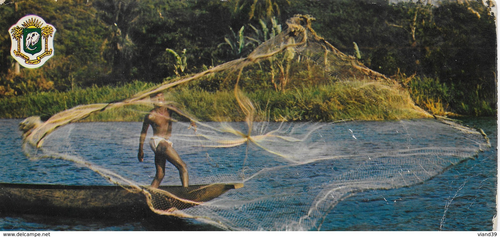 République De Coté D'Ivoire - Tiagba : Pêche à L'épervier - CPSM Format 21 X 10 Cm - Côte-d'Ivoire