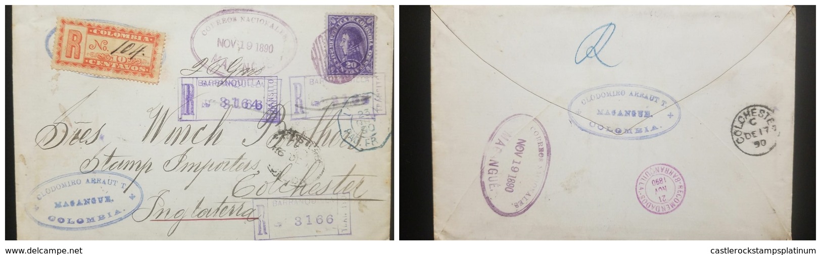 O) 1890 COLOMBIA-SENT BY FRENCH PAQUEBOT WITH OCTAGONAL-SENT LABRADOR VIA BORDEAUX, BY BAR OBLITERATOR WITH ADJACENT MAG - Colombia