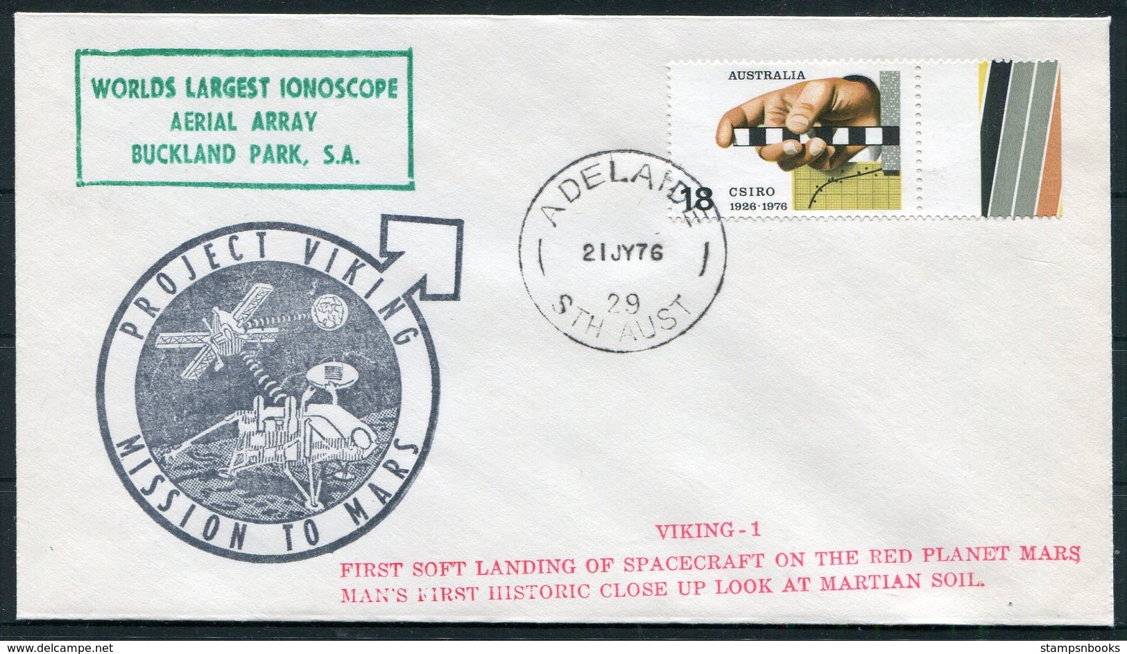 1976 Australia Adelaide Project Viking Space Rocket Mars Cover. Bucklnd Park Ionoscope - Covers & Documents