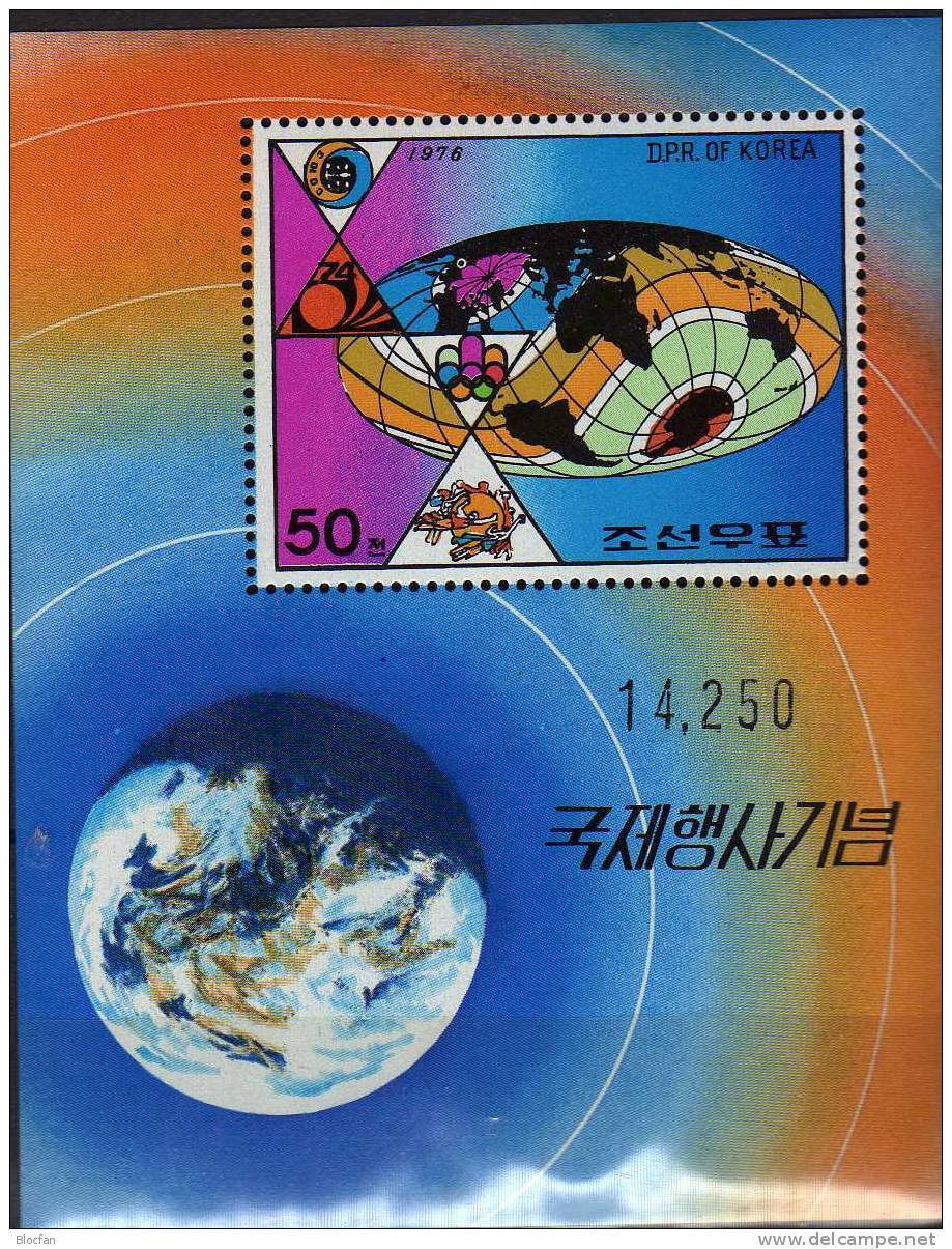 Raumfahrt 1976 Korea Blocks 28A+B ** 8€ UPU Weltpost Sport Stadion Fußball Apollo Space Sheets Bf Olympic Montreal - Corée Du Nord