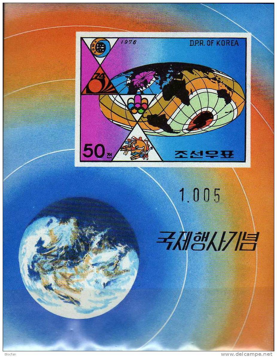 Raumfahrt 1976 Korea Blocks 28A+B ** 8€ UPU Weltpost Sport Stadion Fußball Apollo Space Sheets Bf Olympic Montreal - Corée Du Nord