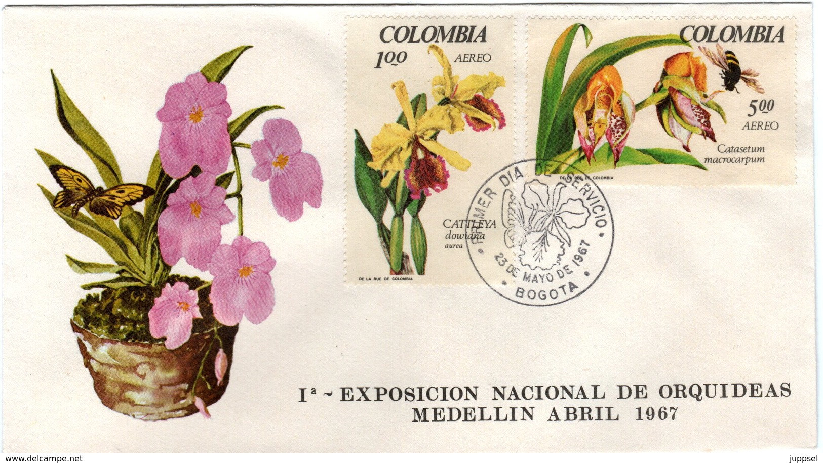 Cover   COLOMBIA, Orchid    /  Envelope   La COLOMBIE, Orchidée   1967 - Orchidées