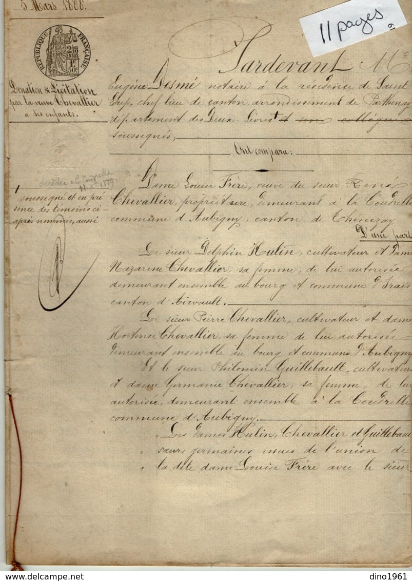 VP14.372 - SAINT - LOUP  -  Acte De 1888 - Donation & Licitation Par La Veuve CHEVALLIER De AUBIGNY à Ses Enfants - Manuscripts