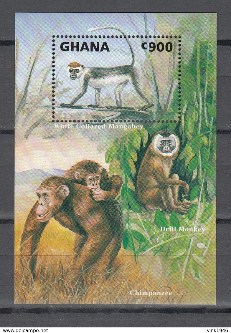 Ghana 1993,1V In Block,monkeys,apen,affen,singes,monos,scimmias,,MNH/Postfris,(L3443) - Apen