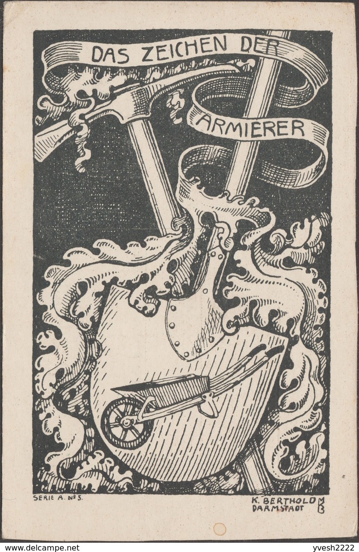 Allemagne 1917. Carte De Franchise Militaire. Das Zeichen Der Armierer, Le Signe De L'armurier. Pelle, Piolet & Brouette - Agriculture