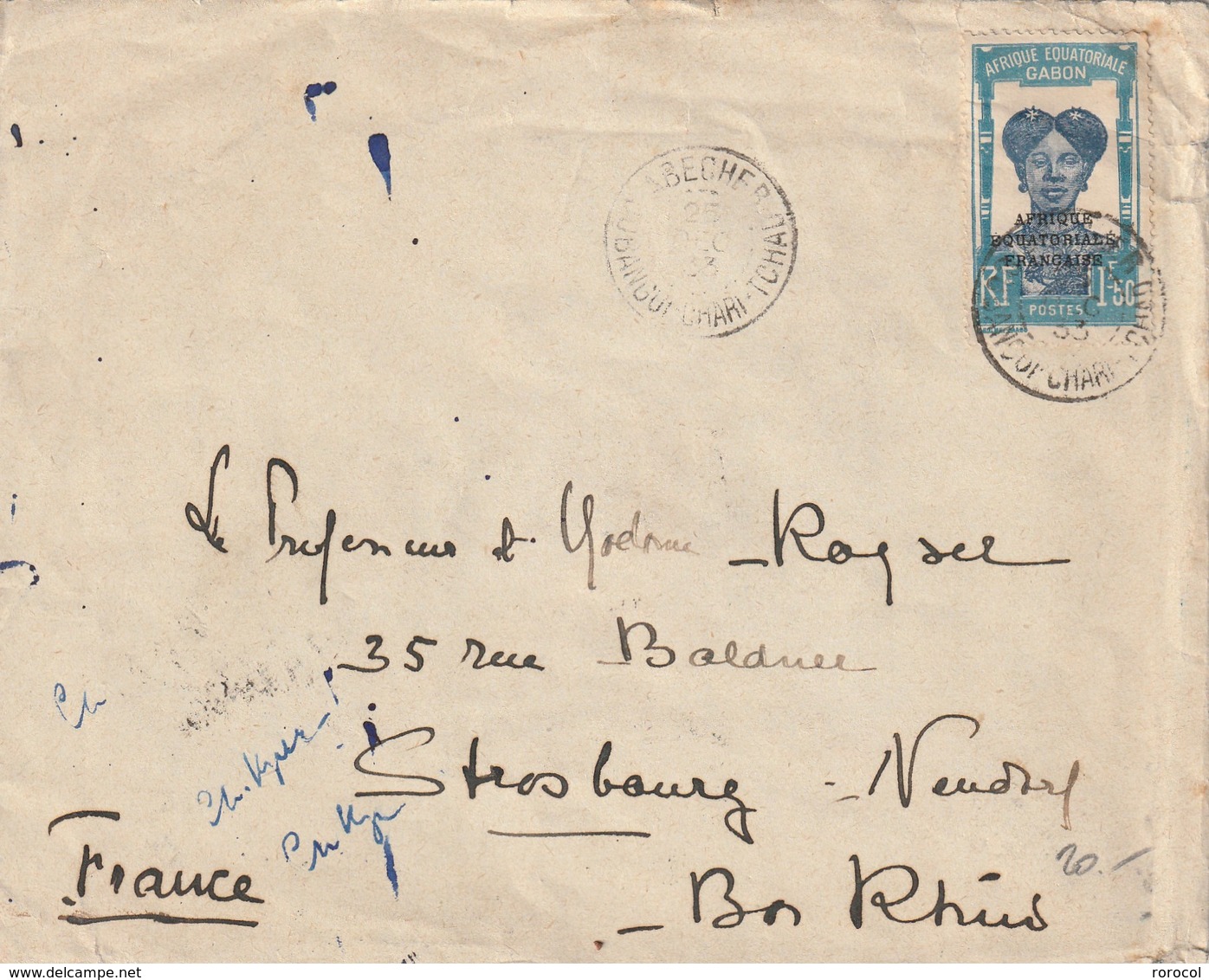 LETTRE  1933 Cachet ABECHER OUBANGUI-CHARI TCHAD PAR L'EGYPTE - Briefe U. Dokumente