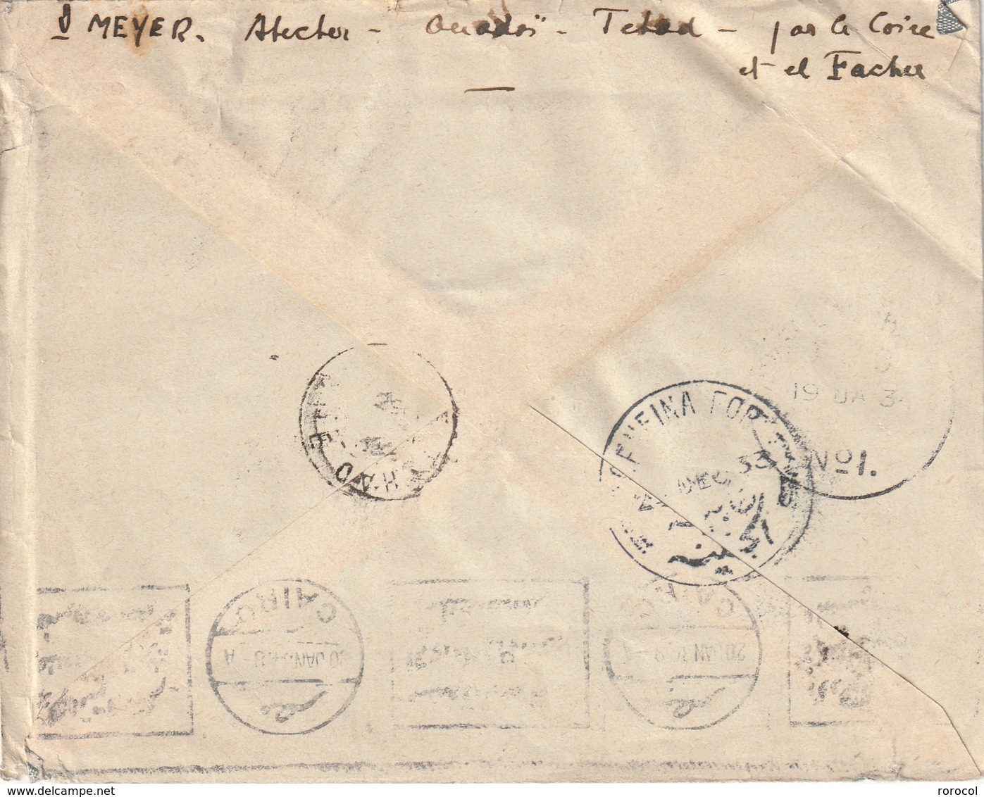 LETTRE  1933 Cachet ABECHER OUBANGUI-CHARI TCHAD PAR L'EGYPTE - Cartas & Documentos