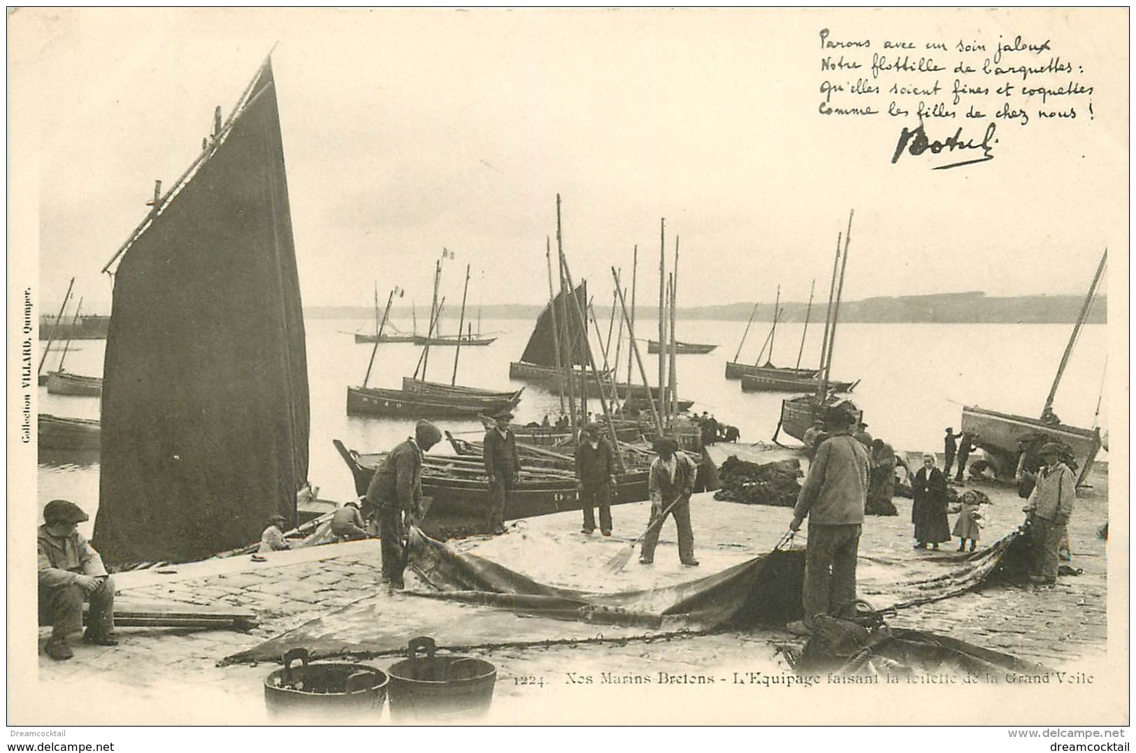WW 29 CONCARNEAU. Nos Marins Bretons. L'Equipage Faisant La Toilette De La Grand Voile. Pêche à La Sardine Vers 1900 - Concarneau