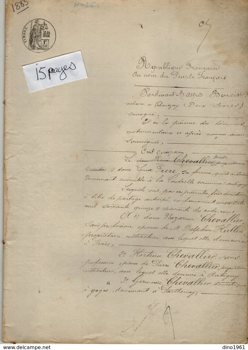 VP14.376 - THENEZAY - Acte De 1883 - Partage Famille CHEVALLIER à AUBIGNY - Manuscripts