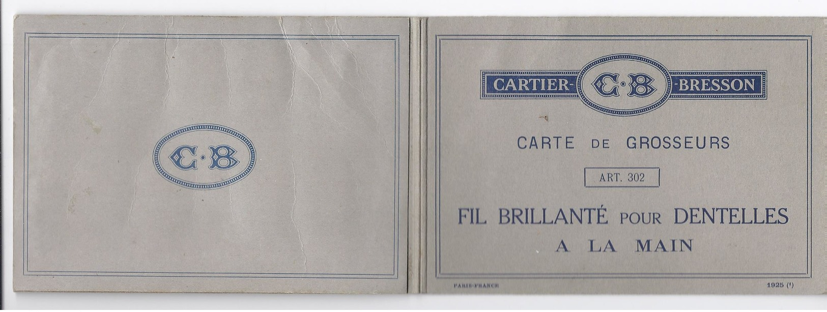 LIQUID. - 3€ !!!! 1925 CARTIER BRESSON CARTE DE GROSSEURS FIL BRILLANTE POUR DENTELLES A LA MAIN PARIS FRANCE - Laces & Cloth