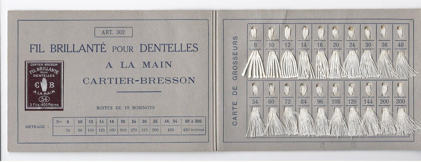 LIQUID. - 3€ !!!! 1925 CARTIER BRESSON CARTE DE GROSSEURS FIL BRILLANTE POUR DENTELLES A LA MAIN PARIS FRANCE - Laces & Cloth