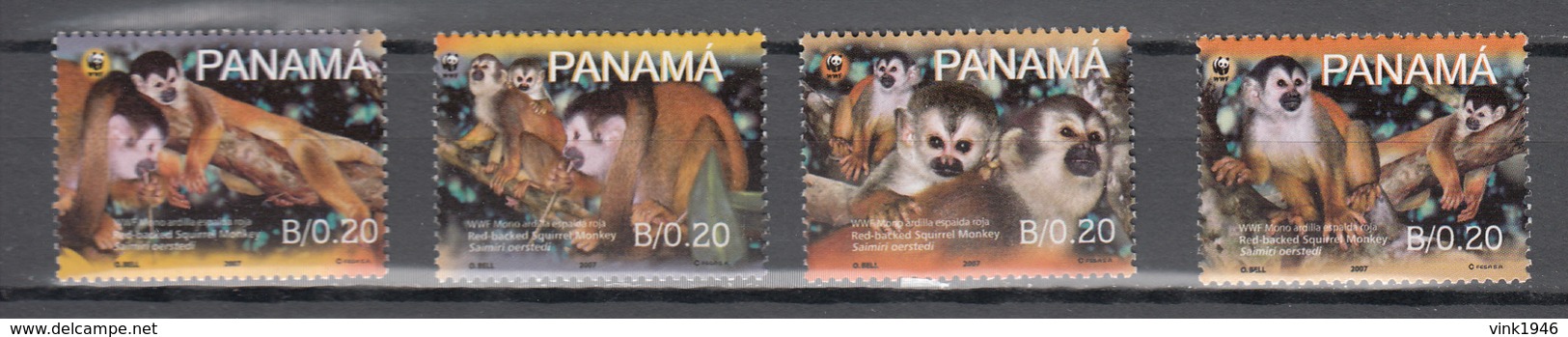 Panama 2007,4V In Set,WWF,monkeys,apen,affen,singes,monos,scimmias,,MNH/Postfris,(A3680) - Apen