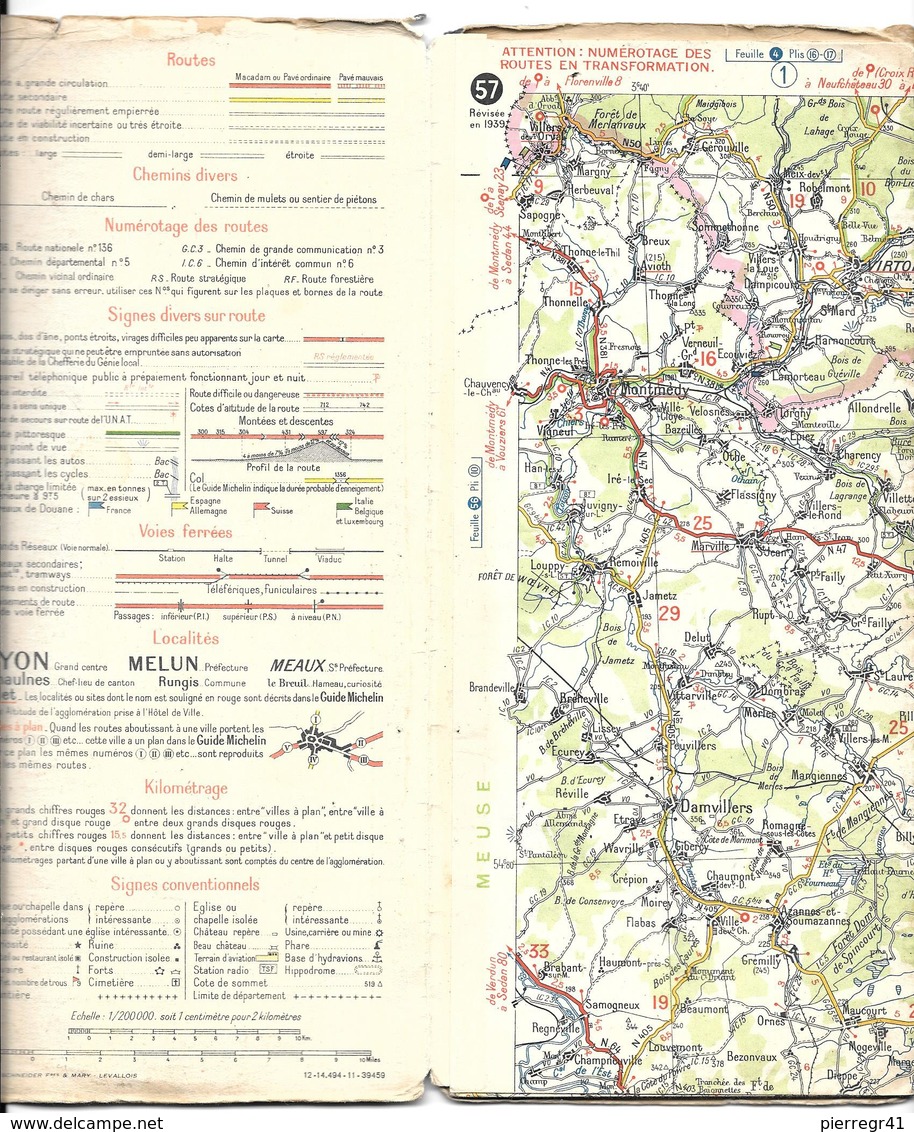 CARTE-ROUTIERE-MICHELIN-N °57-REVISEE1939-VERDUN-WISSEMBOURG-BE ETAT-Pas De Plis Coupés - Cartes Routières