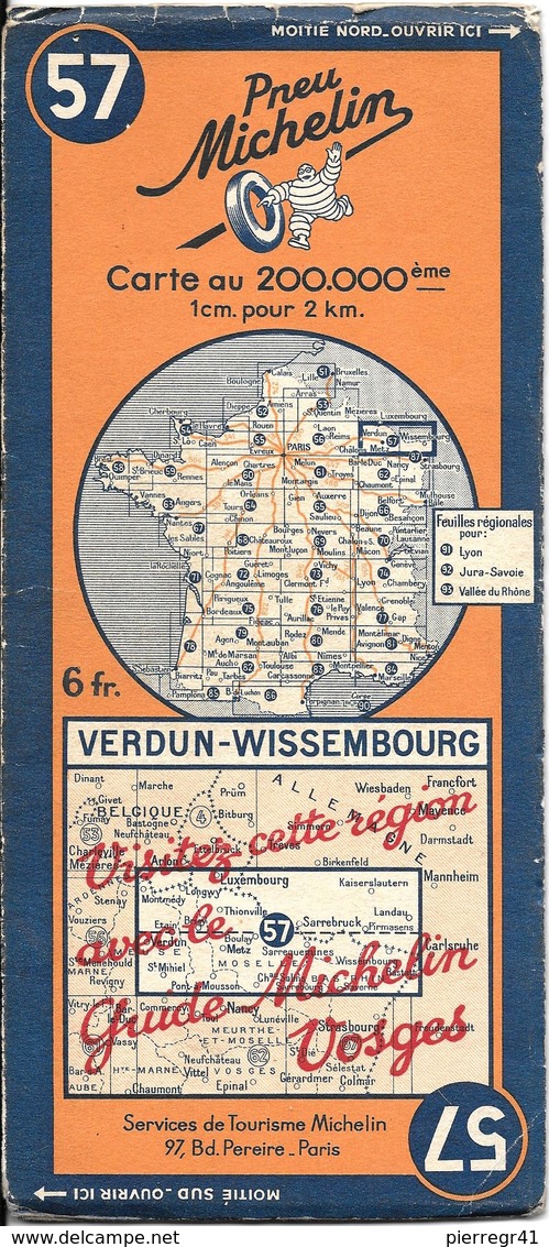 CARTE-ROUTIERE-MICHELIN-N °57-REVISEE1938-VERDUN-WISSEMBOURG-TBE ETAT-Pas De Plis Coupés - Cartes Routières