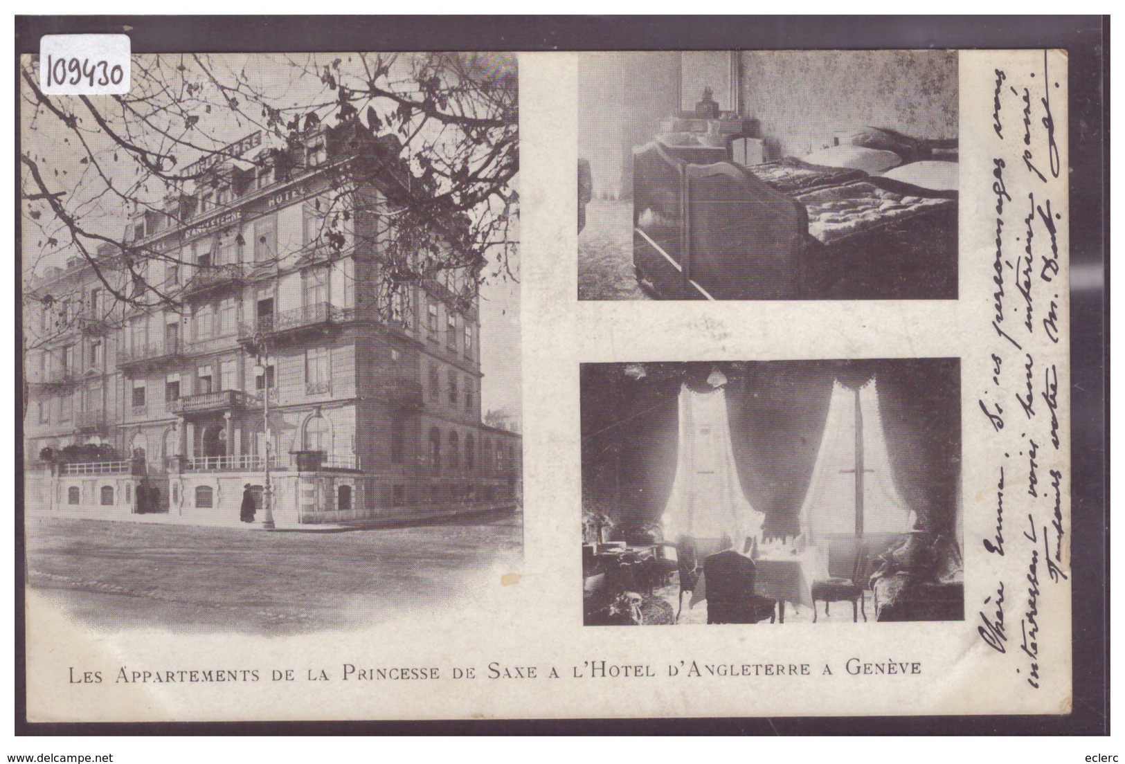 GENEVE - LES APPARTEMENTS DE LA PRINCESSE DE SAXE A L'HOTEL D'ANGLETERRE - TB - Genève