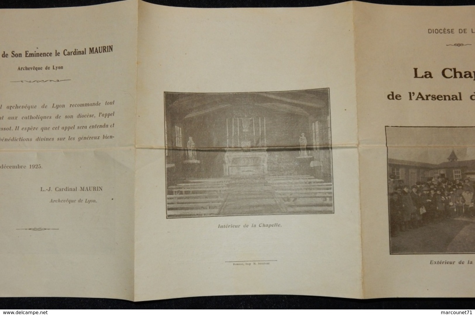 RARE ET ANCIEN DOCUMENT CHAPELLE ARSENAL DE ROANNE DIOCESE DE LYON CITÉ OUVRIERE - Documents Historiques