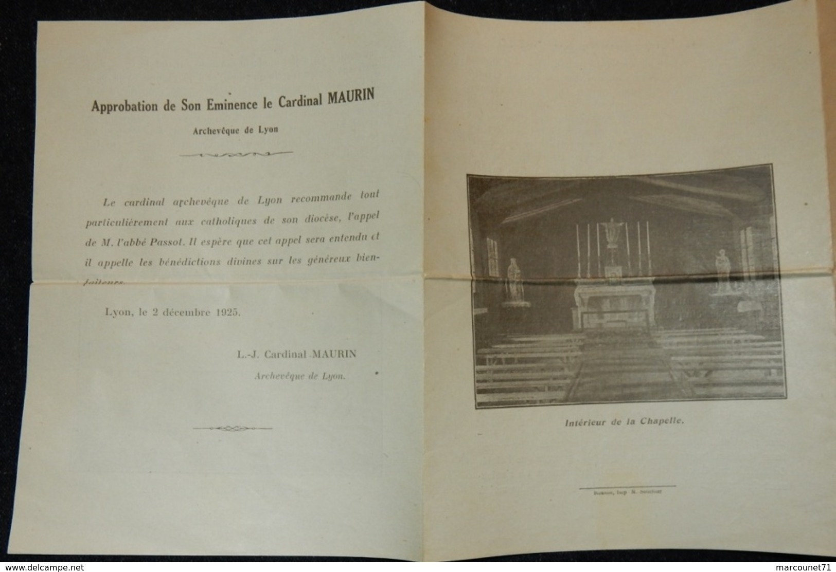 RARE ET ANCIEN DOCUMENT CHAPELLE ARSENAL DE ROANNE DIOCESE DE LYON CITÉ OUVRIERE - Documents Historiques