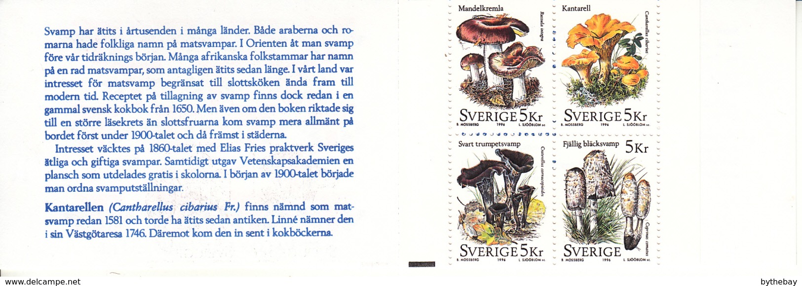 Sweden 1996 MNH Sc #2190a Mushrooms Complete Booklet - 1981-..