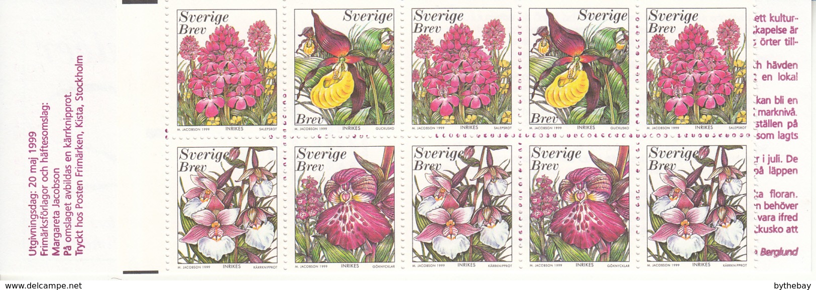 Sweden 1999 MNH Sc #2346a Orchids Complete Booklet - 1981-..