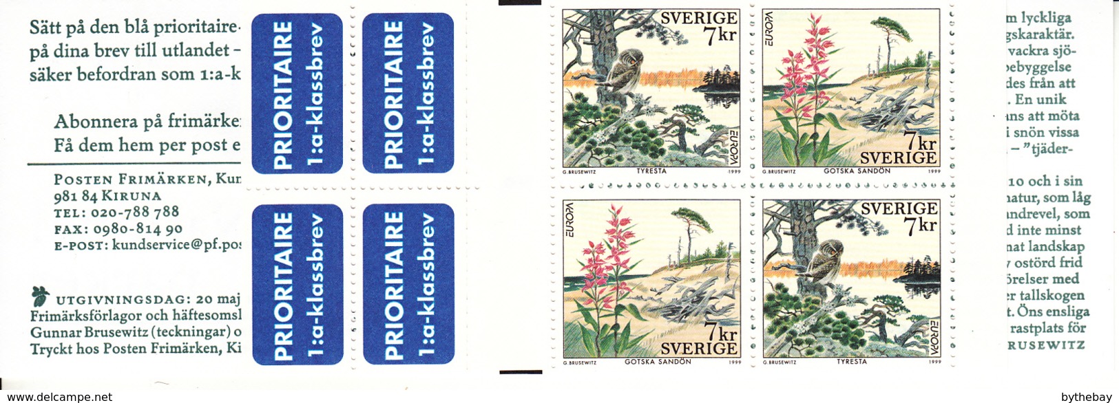 Sweden 1999 MNH Sc #2349a National Parks EUROPA Complete Booklet - 1981-..