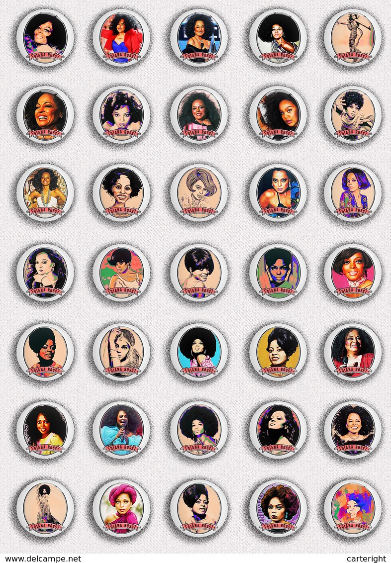 35 X Diana Ross Music Fan ART BADGE BUTTON PIN SET 2 (1inch/25mm Diameter) - Music