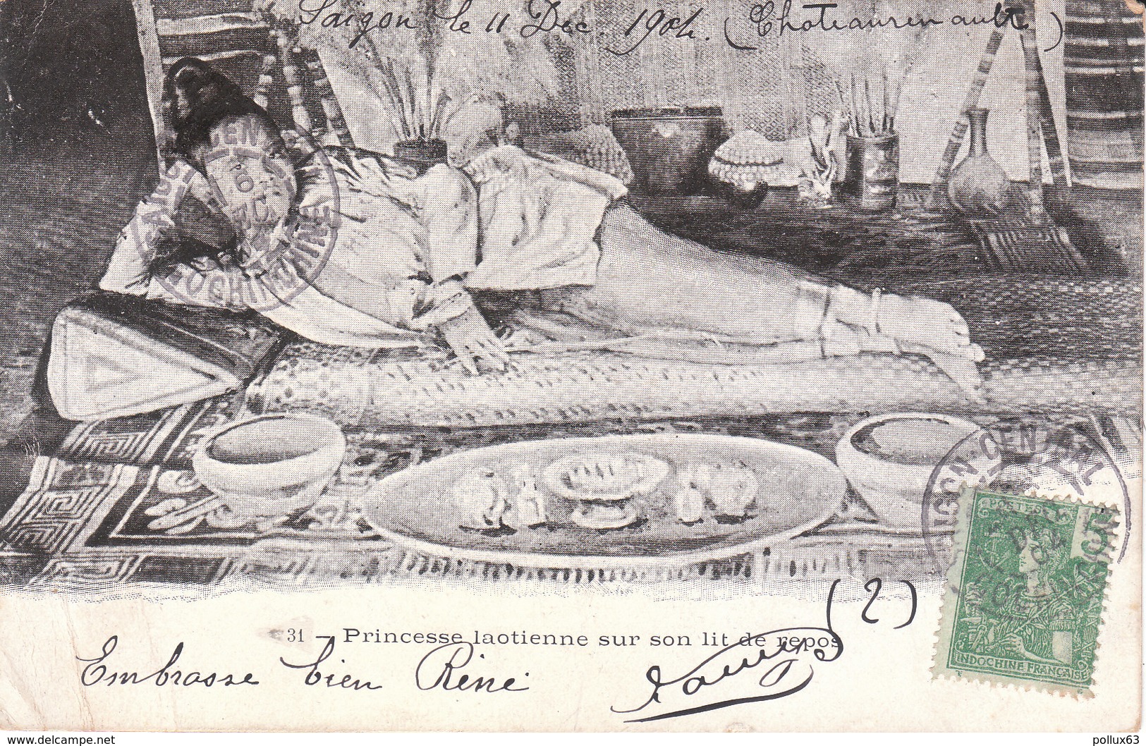 CPA PRECURSEUR LAOS (INDOCHINE) PRINCESSE LAOTIENNE SUR SON LIT DE REPOS - Laos