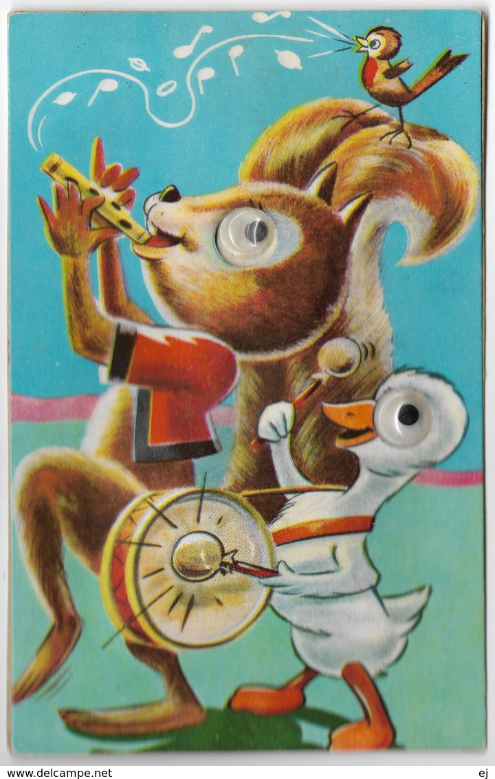 Squirrel Duck & Bird Plastic Eyes Squeak Souvenir Postcard Unused - Other & Unclassified