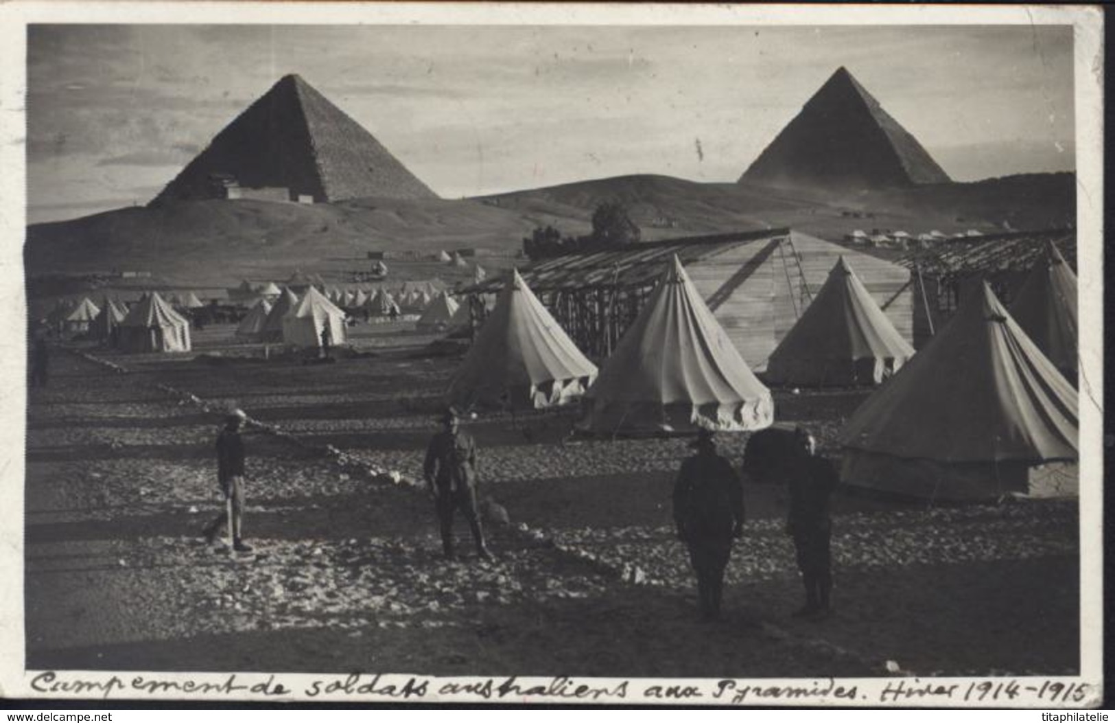 CP Campement Soldats Australiens Pyramides Hiver 1914 15 Guerre 14 YT 45 Cléopâtre X2 CAD Caire 31 7 15 Censure Censor - 1915-1921 Protectorat Britannique