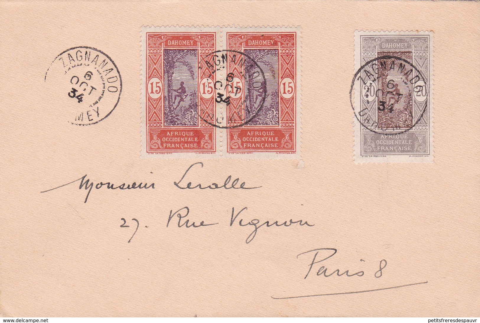 DAHOMEY - Superbe Cachet à Date Du 06/10/1934 De ZAGNANADO Sur Lettre Pour LERALLE à PARIS - Storia Postale