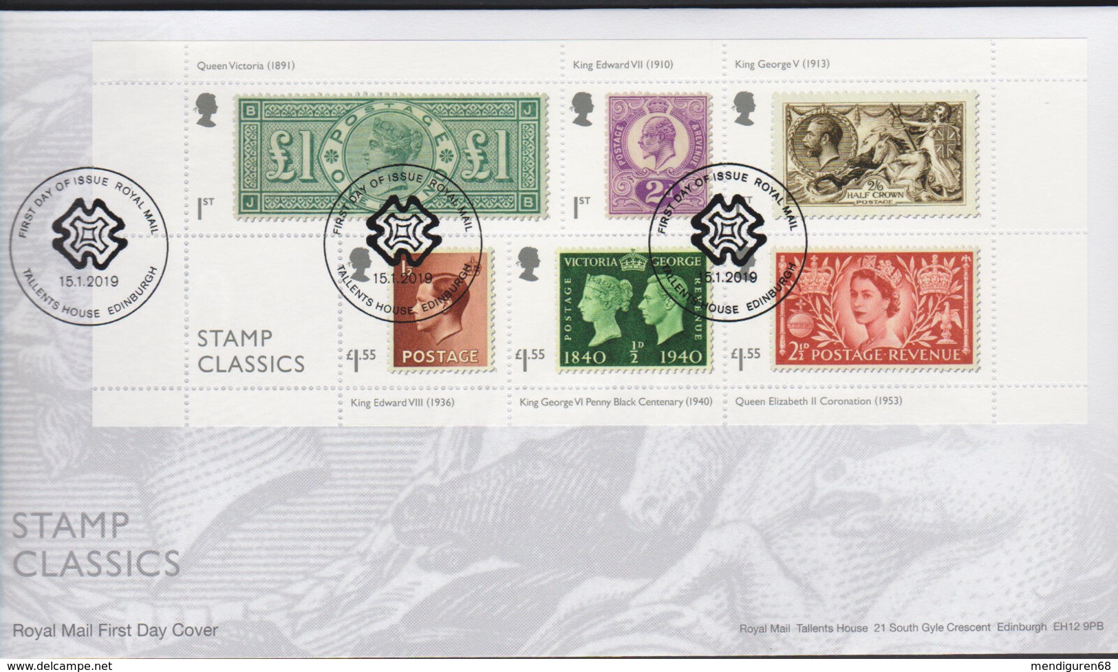 GROSSBRITANNIEN GRANDE BRETAGNE GB 2019 M/S STAMP CLASSICS FDC SG MS4164-69 MI B120-4318-23 YT F4730-35 SC 3802SH - 2011-2020 Ediciones Decimales