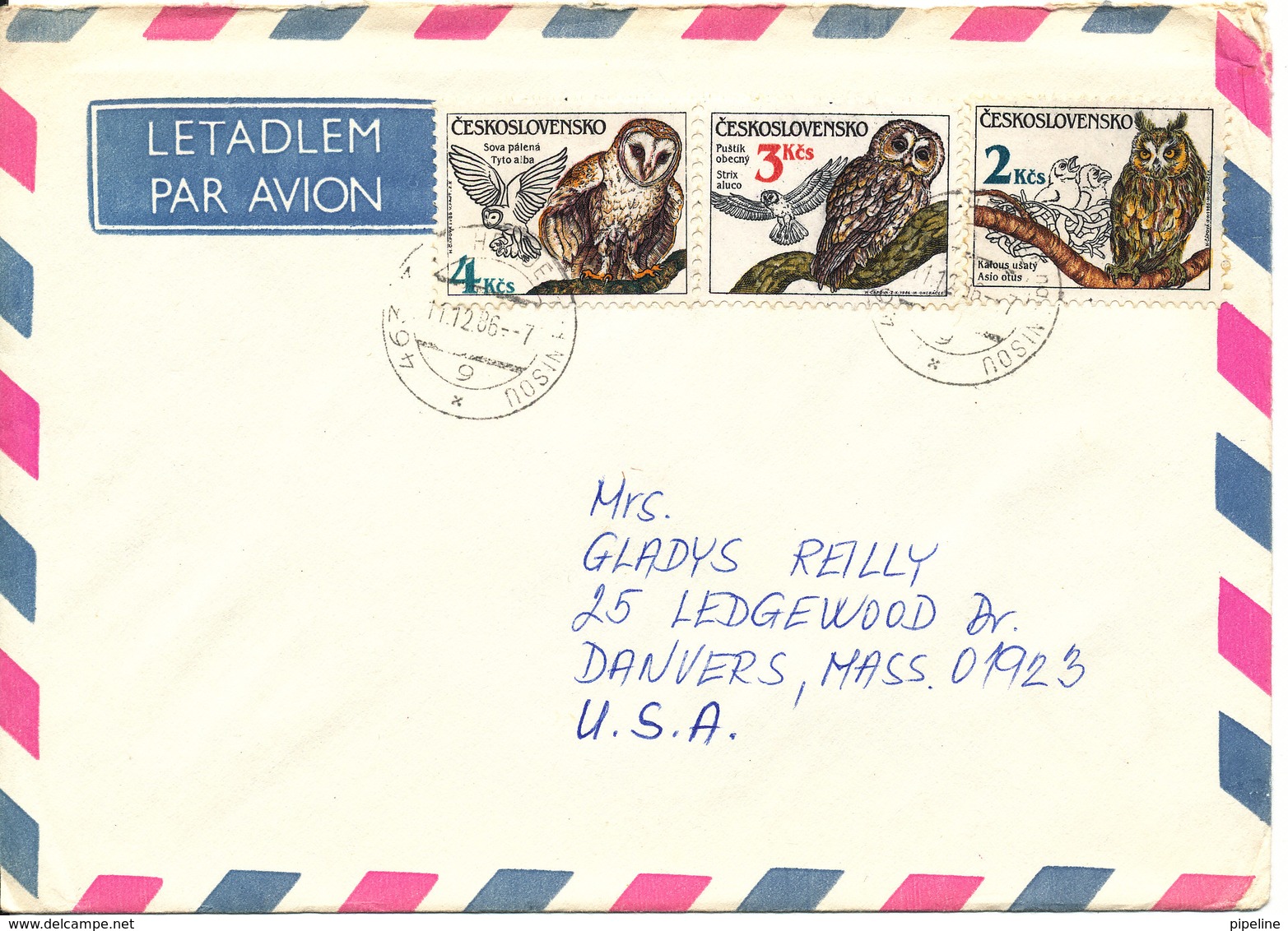 Czechoslovakia Air Mail Cover Sent To USA 11-12-1986 Topic Stamps OWLS - Luchtpost