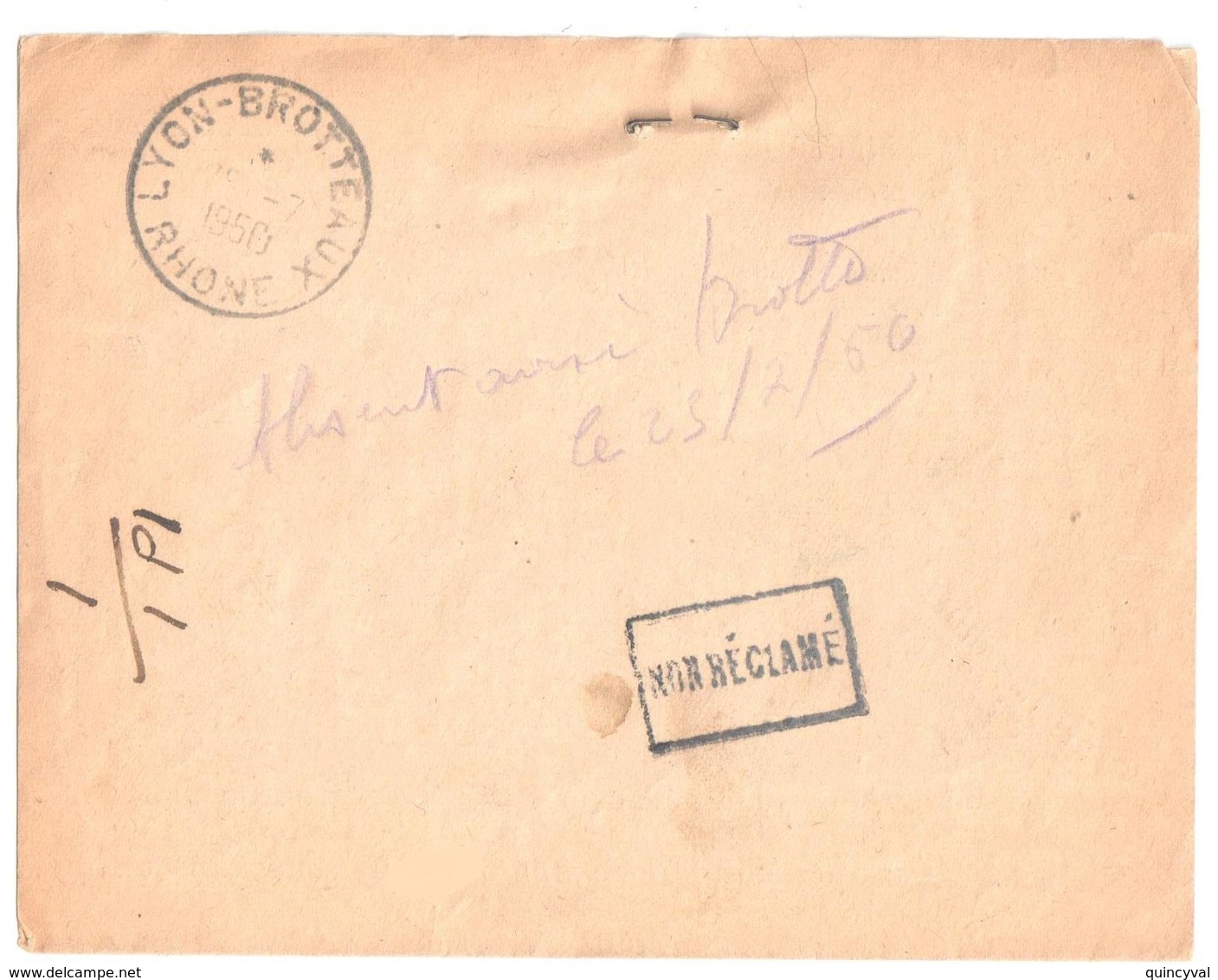 LYON TERREAUX Lettre Recommandée 50F Gerbier De Jonc Yv 843 Ob 1950 Retour à L'envoyeur GC 6317 Verso NON RECLAME - Lettres & Documents