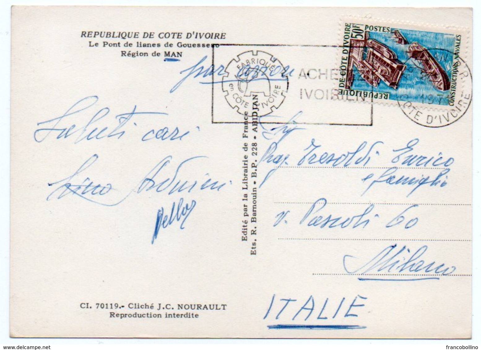 COTE D'IVOIRE - LE PONT DE LIANES DE GOUESSESO-REGION DE MAN / THEMATIC STAMP-SHIPS - Costa D'Avorio