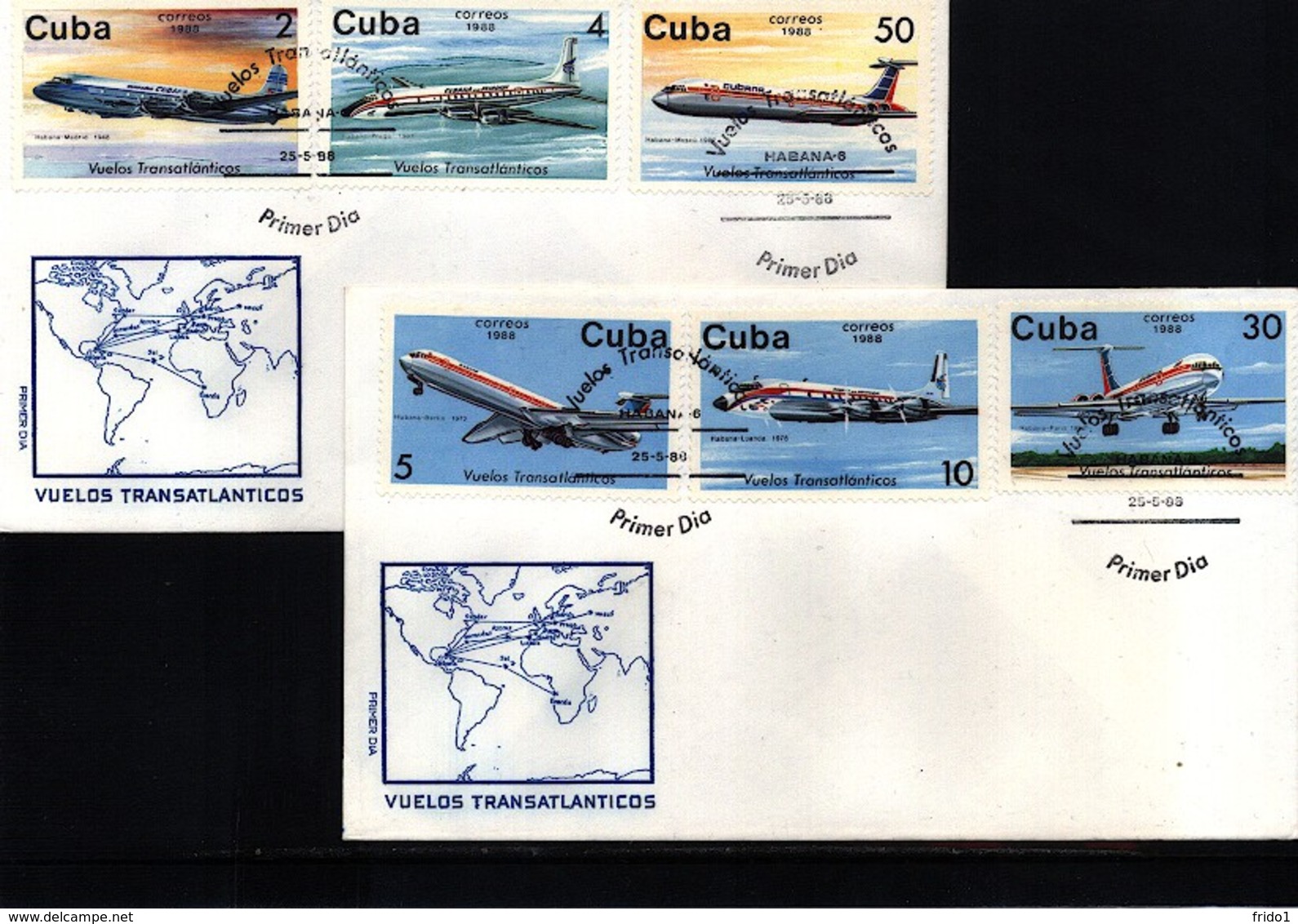 Cuba 1988 Transatlantic Flights FDC - Lettres & Documents