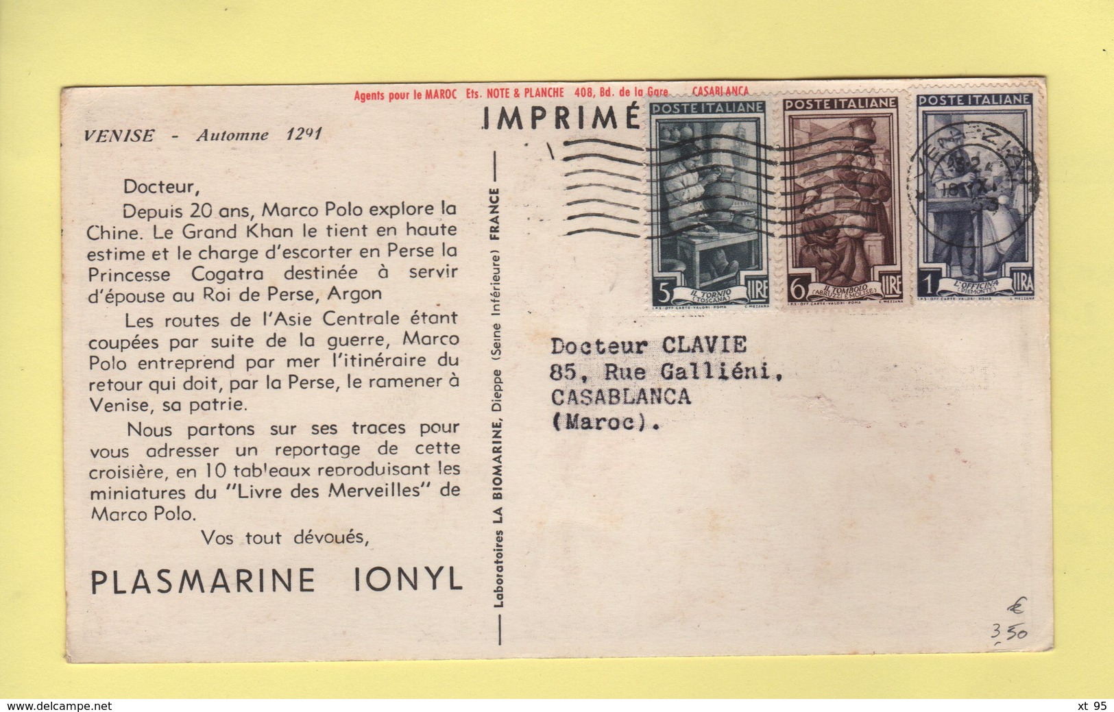 Italie - Carte Publicitaire Plasmarine - 1953 - 1946-60: Marcophilie