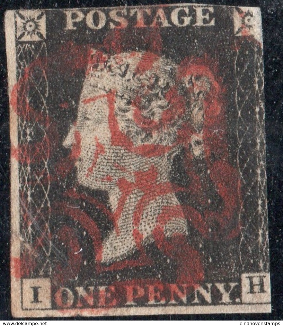 Great Britain 1840 1d Penny Black Letters ID Red Maltese Cross Cancel, 2nd Choice - Gebruikt