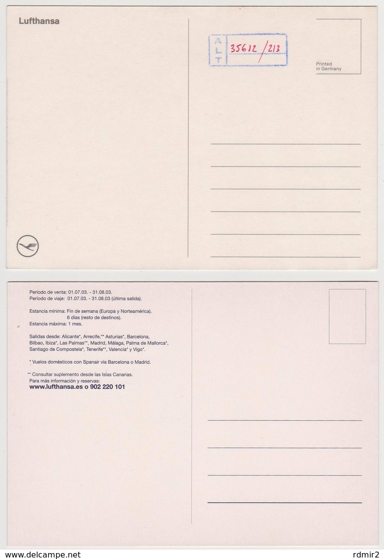 1265/ LUFTHANSA 2 Advertising Cards / Cartes Publicitaires / Cartoline Pubblicitarie, Postales Publicitarias. Unused. - 1946-....: Era Moderna