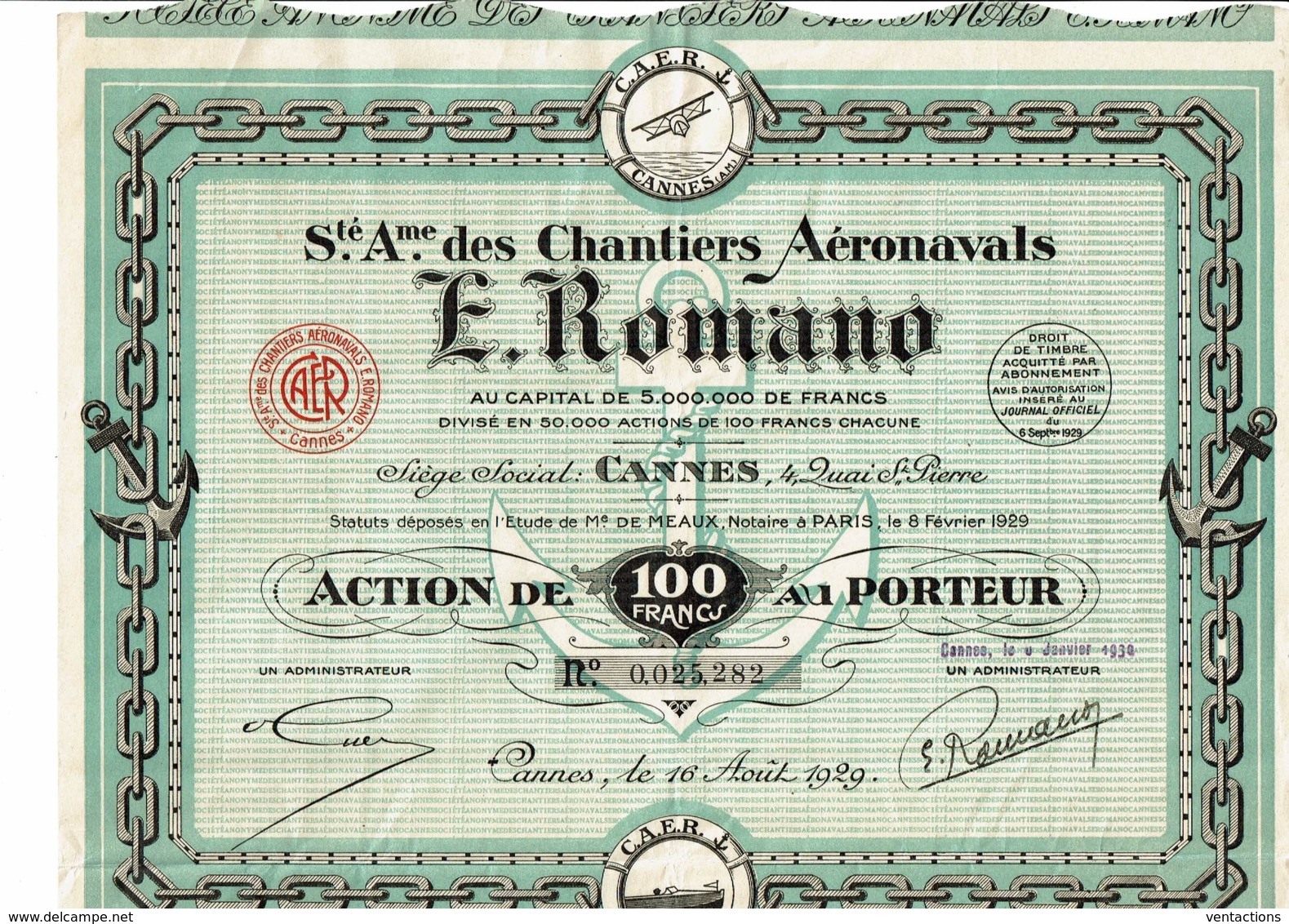 06-CHANTIERS AERONAVALS E.ROMANO. DECO. Aviation,Marine. CANNES - Other & Unclassified
