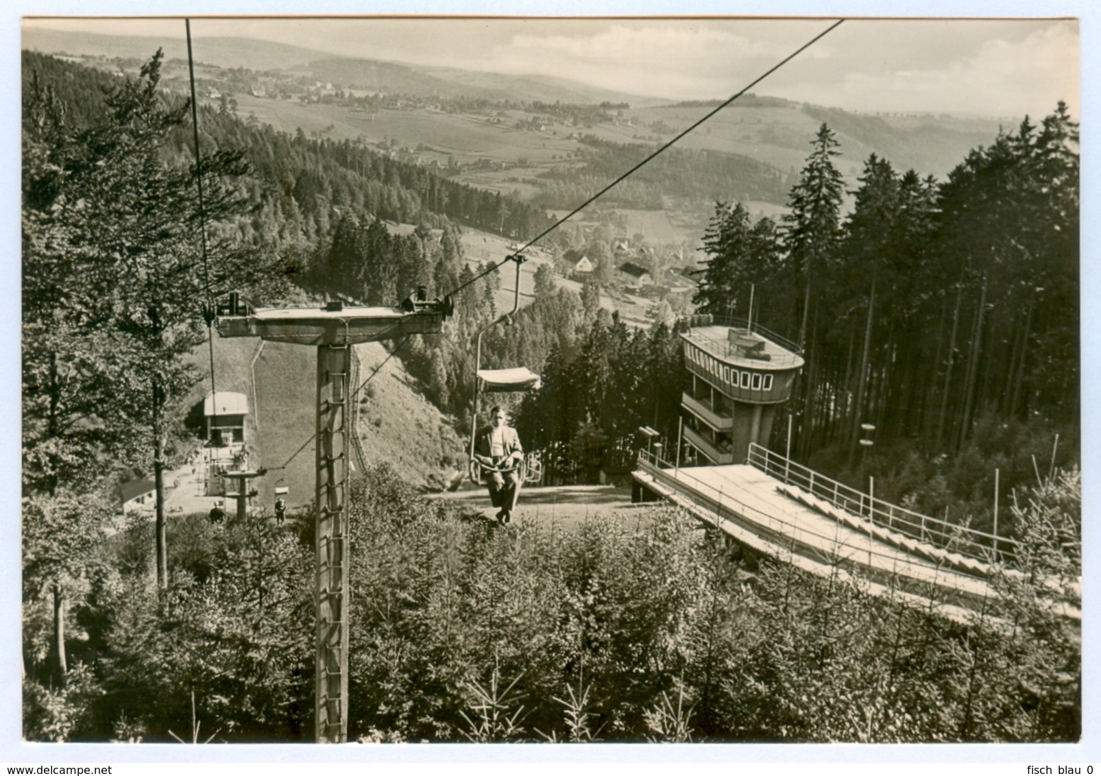 1) AK Skisprungschanze Klingenthal/Sa. Große Aschbergschanze Vogtland Sachsen DDR Skispringen Sessellift - Wintersport