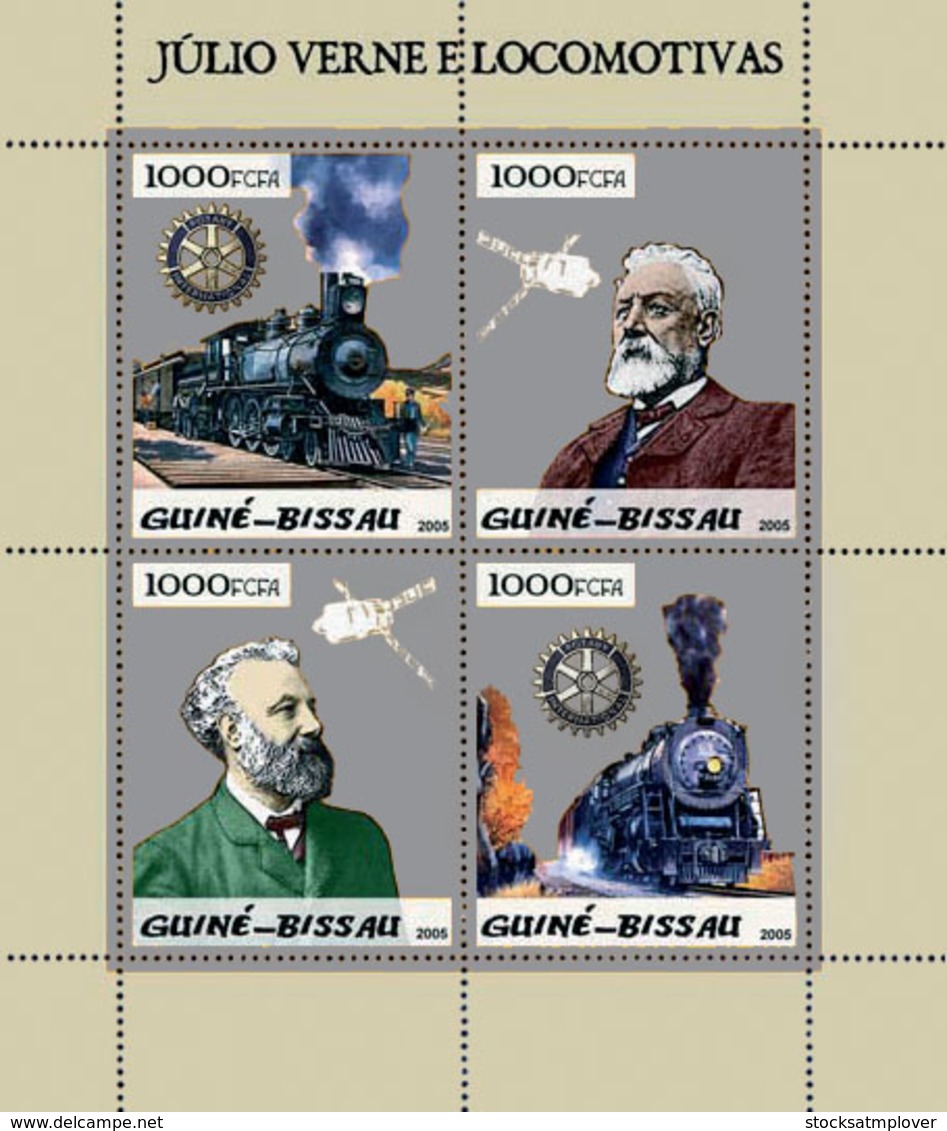 Guinea Bissau  2005 Steam Trains & Jules Verne , Silver  Embossed - Guinea-Bissau