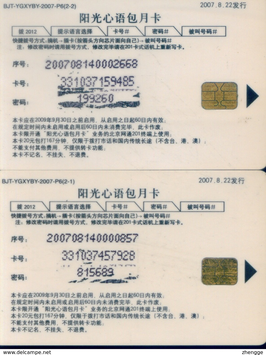 China Netcom Chip Cards, China University Of Geosciences, Beijing City, (2pcs) - Cina