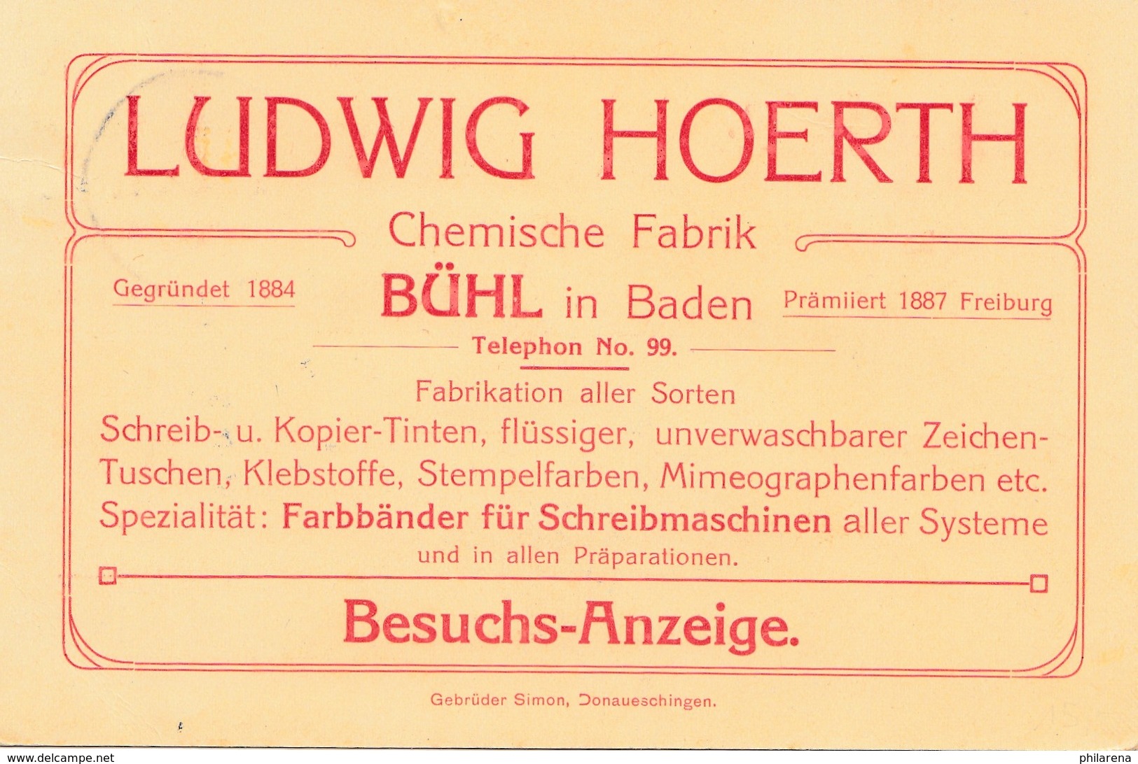 1912: Drucksache Karte Von Schopfheim-Besuchs Anzeige: Schreibwaren/Tinte/Farbe - Autres & Non Classés