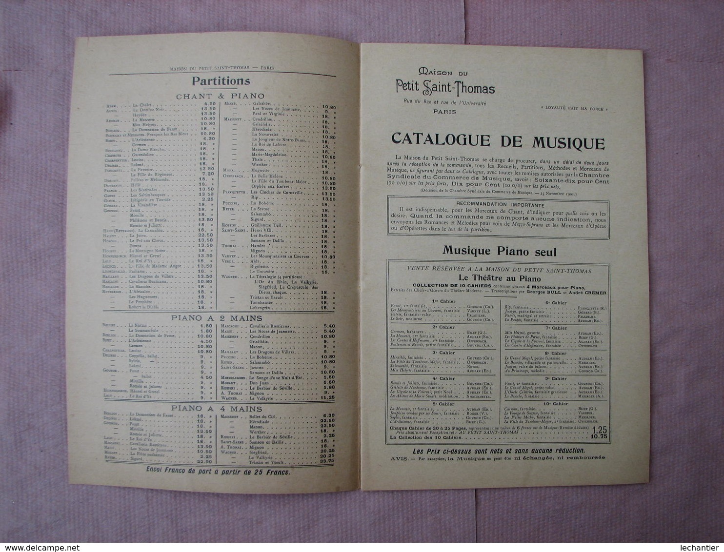 Catalogue MUSIQUE De La Maison Du Petit St. Thomas 16 Pages 16X24 Etat Neuf ( Vers 1910/1920) - Musique