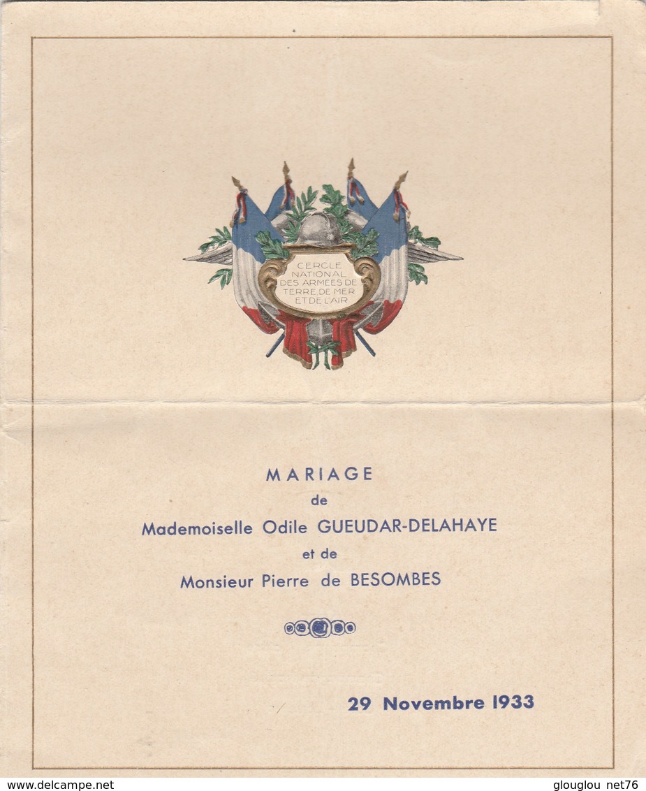 MENU..MARIAGE   29 N0VEMBRE 1933 - Menus