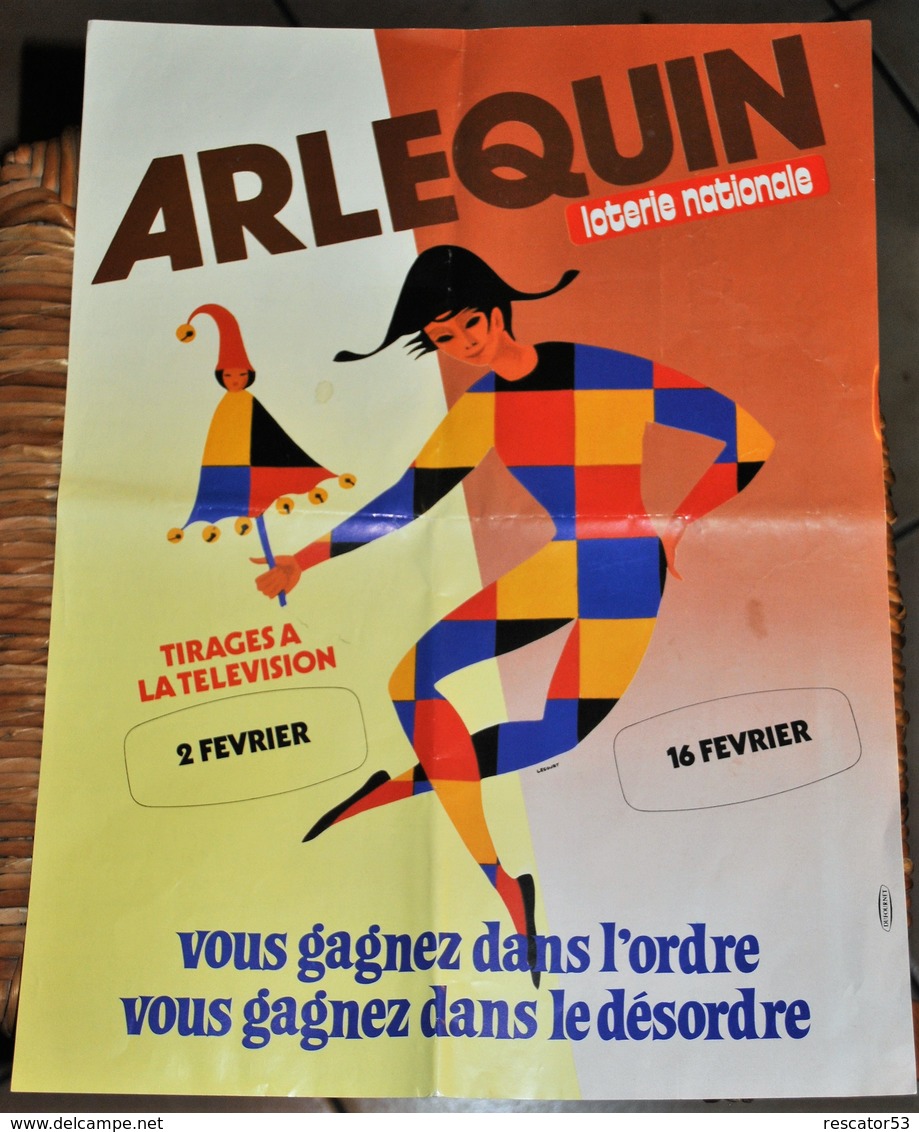 Rare Affichette 30x40 Cm Loterie Nationale Tirage Arlequin Années 70-80 - Affiches