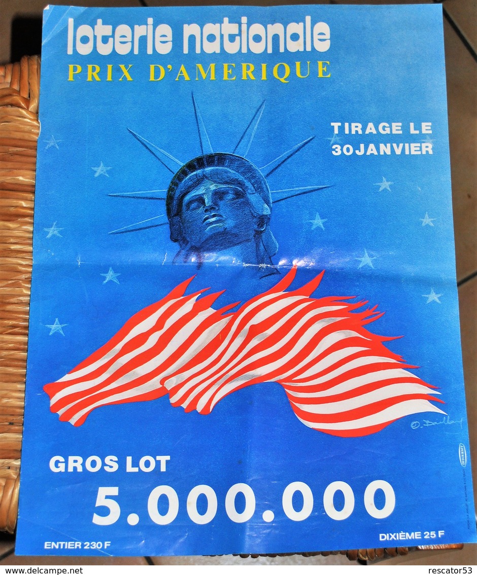 Rare Affichette 30x40 Cm Loterie Nationale Tirage Prix D'Amérique Tirage Du 30 Janvier Années 70-80 - Affiches