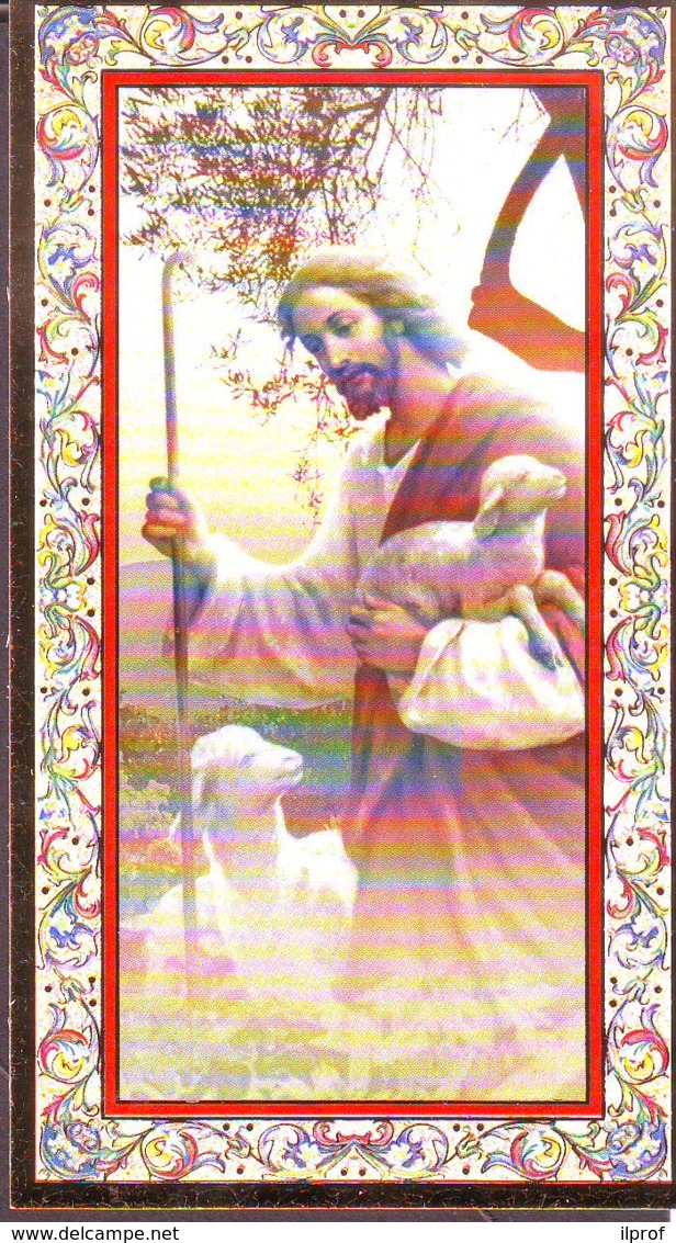 Cristo Pastore, Cornice Dorata, Santino FB 734 IG 71 Con Codice A Barre E Preghiera - Religione & Esoterismo
