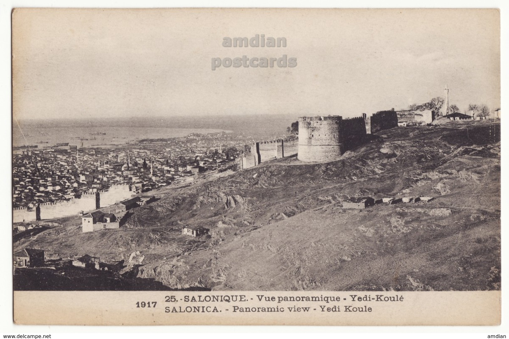 GREECE THESSALONIKI EARLY PANORAMIC VIEW, YEDI KOULE 1917 SALONICA VINTAGE POSTCARD - Greece